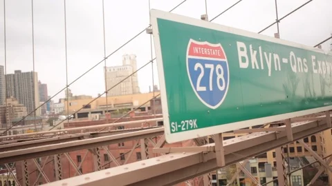 Green Brooklyn Queens Expressway interstate road sign Stock Footage 98646505