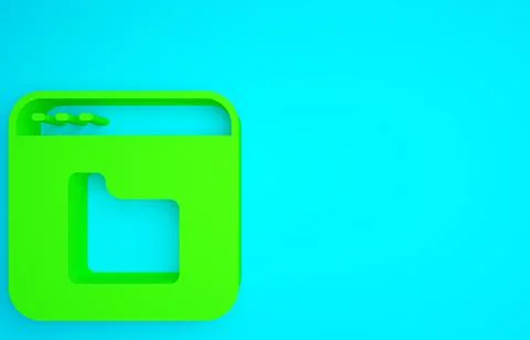 Green Browser files icon isolated on blue background. Minimalism concept. 3d  Illustrazione stock