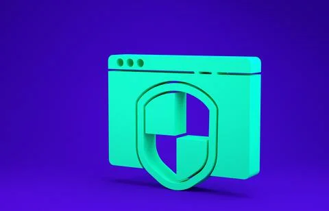 Green Browser with shield icon isolated on blue background. Security, safety, Stock Illustration