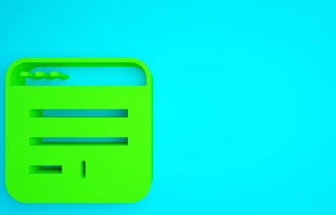 Green Browser window icon isolated on blue background. Minimalism concept. 3d Illustrazione stock