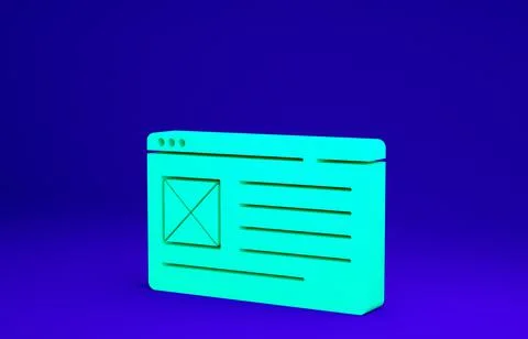 Green Browser window icon isolated on blue background. Minimalism concept. 3d Stock Illustration