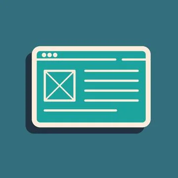 Green Browser window icon isolated on green background. Long shadow style Ilustración de archivo