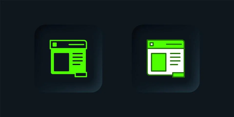 Green Browser window icon isolated on black background. Black square button.. Stock Illustration