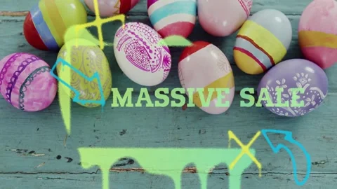 Green brush stroke sweeping down expanding dripping revealing MASSIVE SALE eggs Stock Footage 329701709