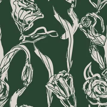 Green Brushstroke Floral seamless pattern design Illustrazione stock