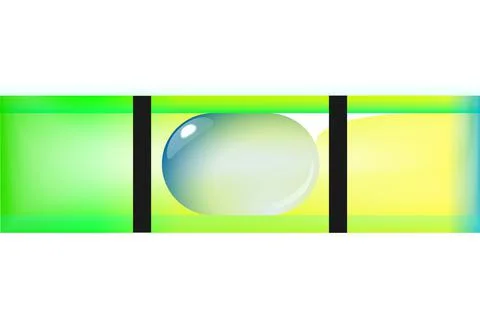 Green bubble level, tool isolated on white background. Macro top view. Stock Illustration