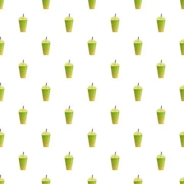 Green bubble tea drinks forming seamless pattern background Stock Illustration