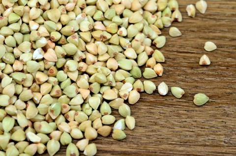 Green buckwheat on table Stock Photos