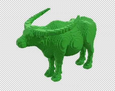Green buffalo from plastic blocks on a transparent background. Stock Illustration
