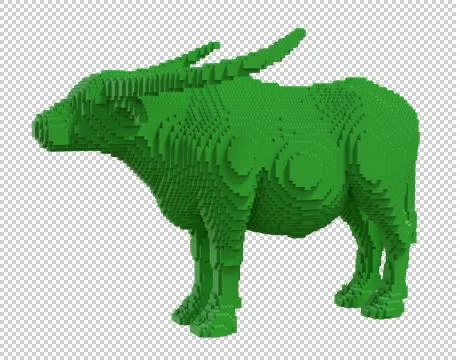 Green buffalo from plastic blocks on a transparent background. Stock Illustration