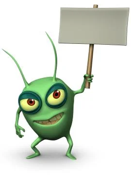Green bug holding placard Stock-Illustration