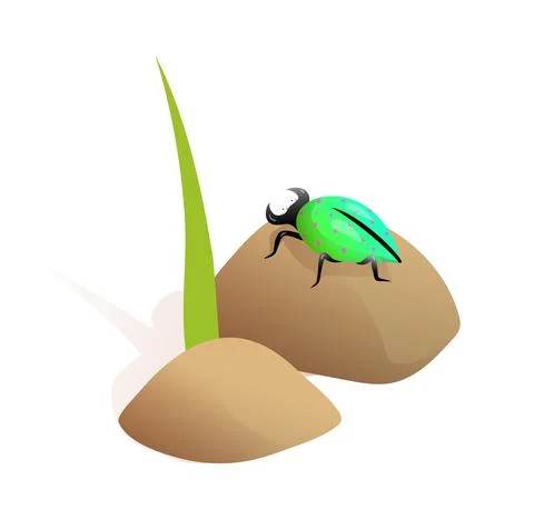 Green Bug or Beetle on the Stone Cartoon for Kids Stock Illustration