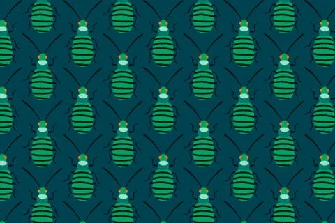 Green bug pattern on green. Insects dark background Illustrazione stock