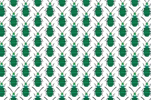Green bug pattern on white. Insects background Stock Illustration