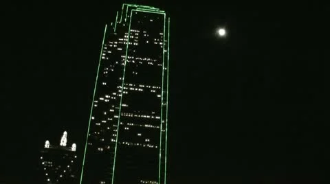 Green Building and moon 2 Video stock 20521797