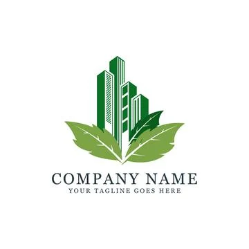 Green building construction logo design with leaf, best for real estate, skys Ilustración de archivo