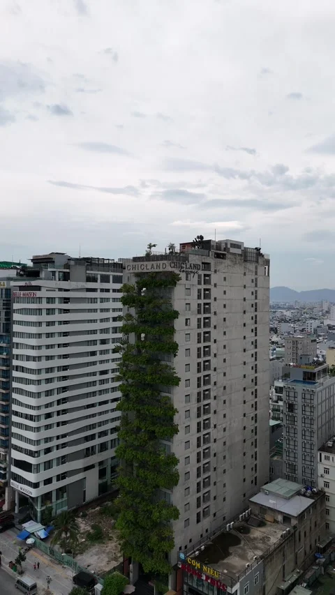 Green Building Facade with Vertical Garden in Da Nang, Vietnam Video stock 335847324
