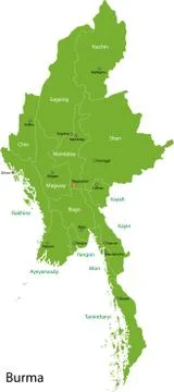 Green Burma map Stock Illustration