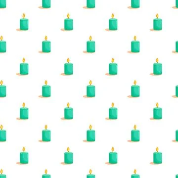 Green burning candle seamless decorative pattern background Stock Illustration