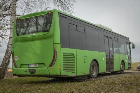 Green bus parking in cloudy working day in Sobeslav 03 07 2023 Stock Photos