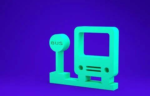 Green Bus stop icon isolated on blue background. Transportation concept. Bus  Stock Illustration