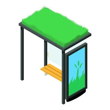 Green bus stop icon, isometric style Stock Illustration