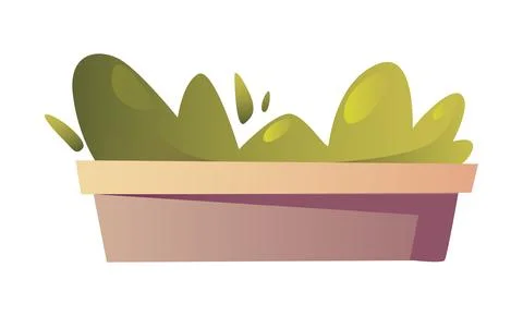 Green bush in brown rectangular planter flat vector illustration It is a simp Stock Illustration