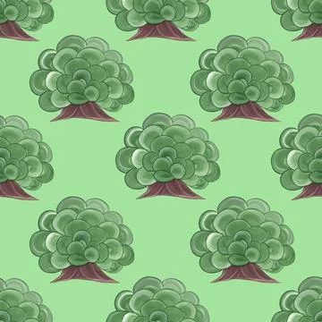 Green bushes. Seamless pattern. Light green background. Watercolor illustrati Stock Illustration