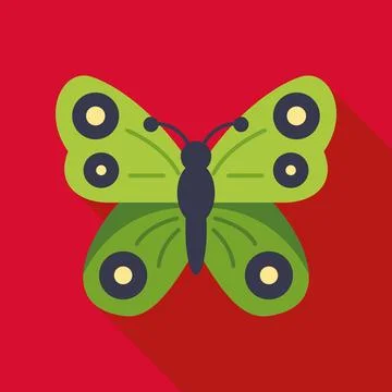 Green butterfly flat design icon on red background Stock Illustration