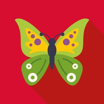 Green butterfly flat icon vector illustration on red background Stock Illustration