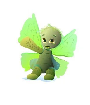 Green Butterfly fun dancing. Cute cartoon character. Funny insect object. Moth Stock Illustration