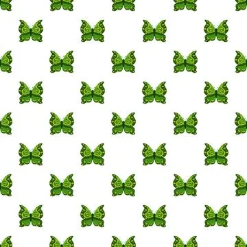 Green butterfly seamless pattern repeating decorative background Stock Illustration