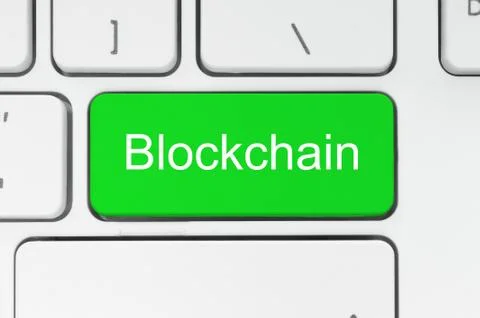 Green button with Blockchain word Stock Photos