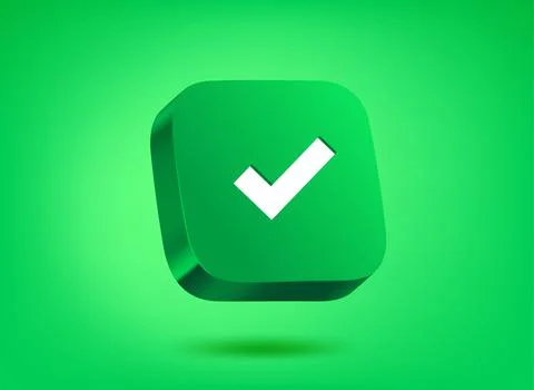 Green button with check mark on green background. 3d vector illustration Stock Illustration