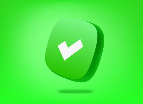 Green button with checkmark on green backgrond. 3d vector illustration Stock Illustration