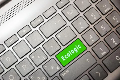 Green button on the computer with the text Ecologic Stock Photos