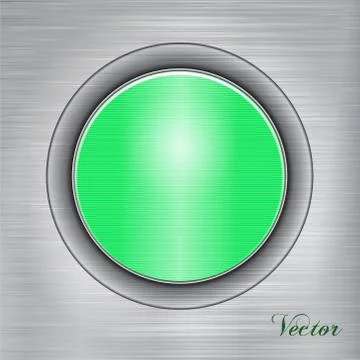 Green button on a metal background.Vector Stock Illustration