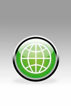 Green button showing world symbol, close up Stock Illustration