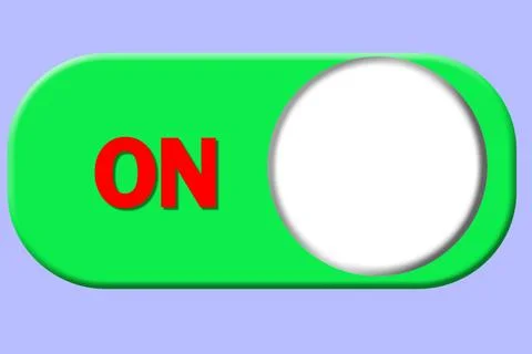 Green on button in a toggle switch design on a purple background. Stock Illustration