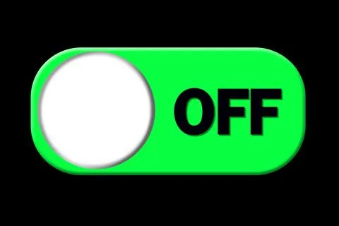 Green off button in a toggle switch design on a purple background. Stock Illustration