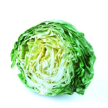Green cabbage close-up isolated on white background Stock Photos