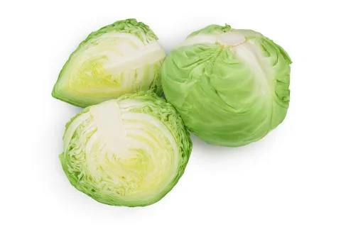 Green cabbage with half isolated on white background with clipping path and full Stock Photos
