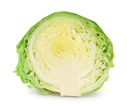 Green cabbage half isolated on white background with clipping path and full Stock Photos