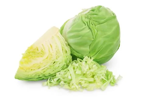 Green cabbage isolated on white background with clipping path and full depth of Stock Photos