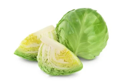 Green cabbage isolated on white background with clipping path and full depth of Foto stock