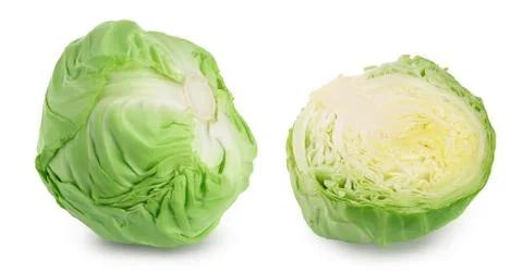 Green cabbage isolated on white background with clipping path and full depth of Stock Photos