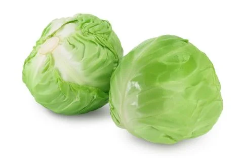 Green cabbage isolated on white background with clipping path and full depth of Stock Photos