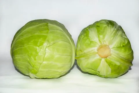 Green cabbage on white background. Stock Photos