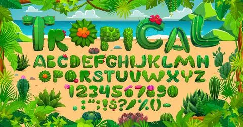 Green cactus font, succulent typeface alphabet Stock Illustration