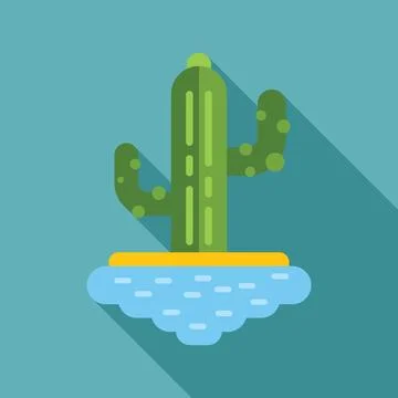 Green cactus growing on a tiny floating island Stock Illustration